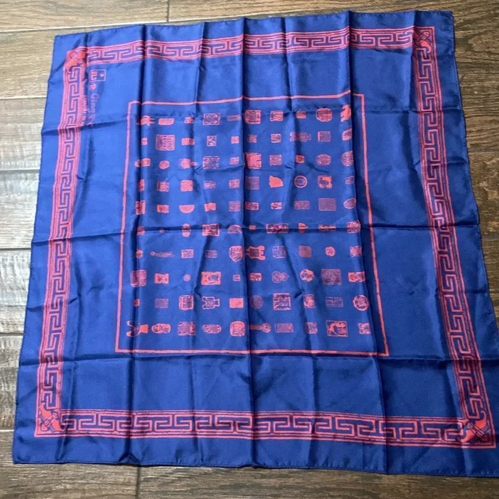 RLJ Qing Yue Shanghai China Blue and Red Silk Scarf